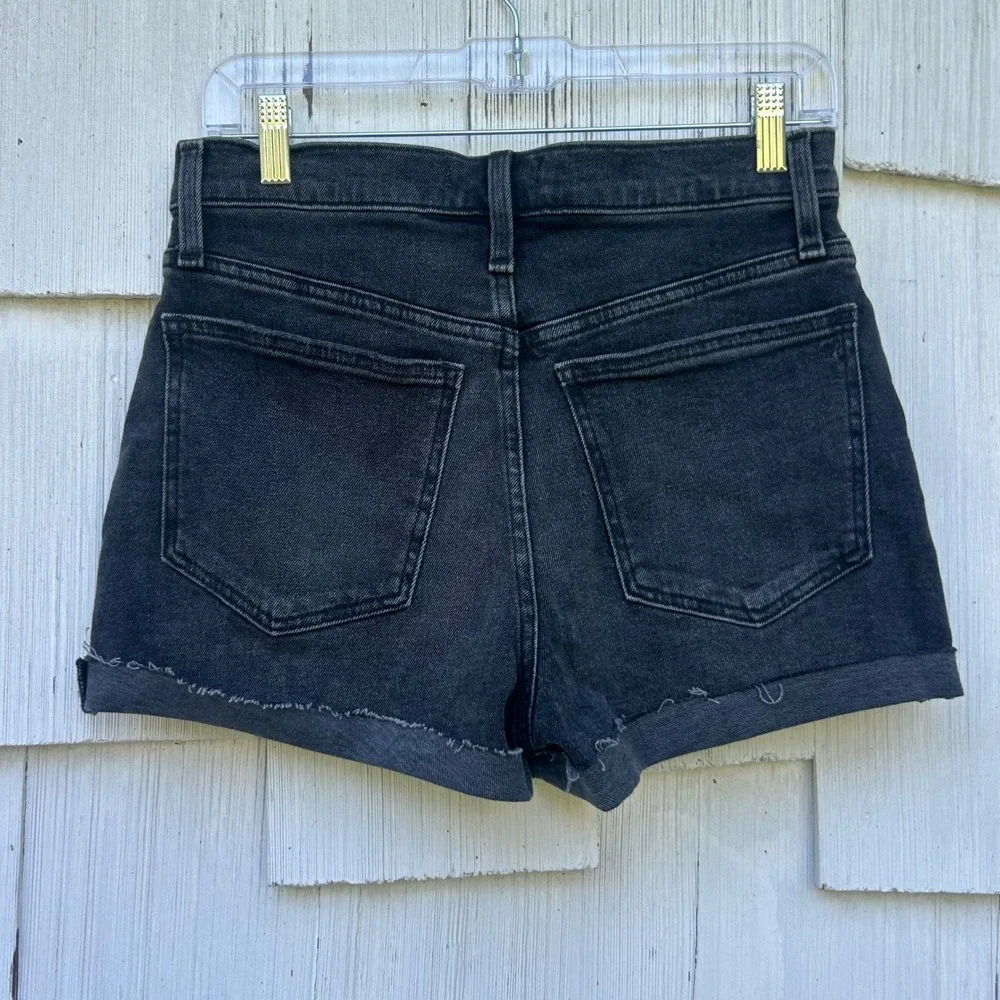 Madewell High-Rise Denim Shorts in Lunar Wash Black Size 26 Raw Hem Cuffed